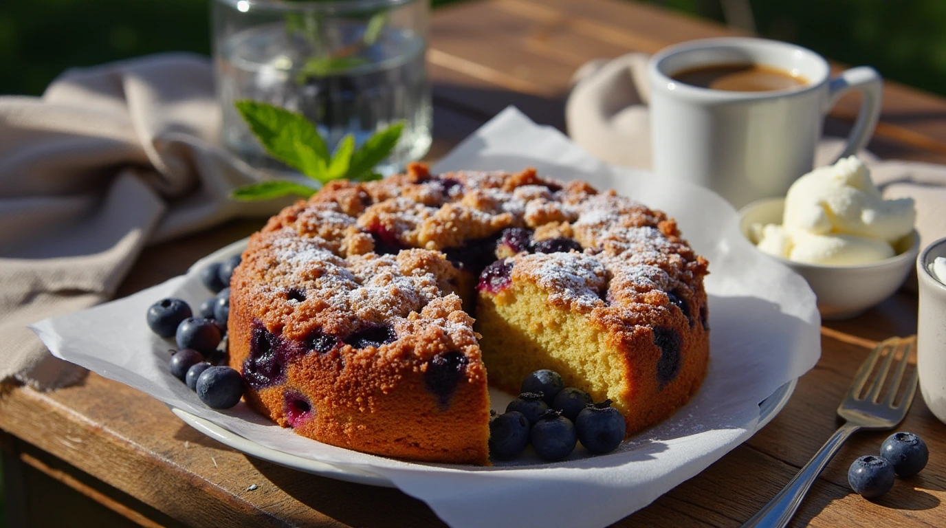 Gluten-free coffee cake with blueberries