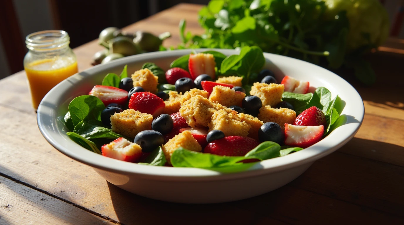 Fruit Salad with Spinach and Croutons